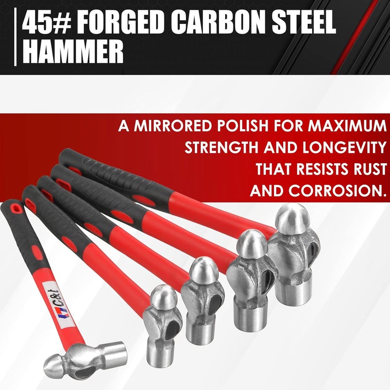 ct 5-Piece Ball Peen Hammer Set, 8, 12, 16, 24, 32oz - Image 2